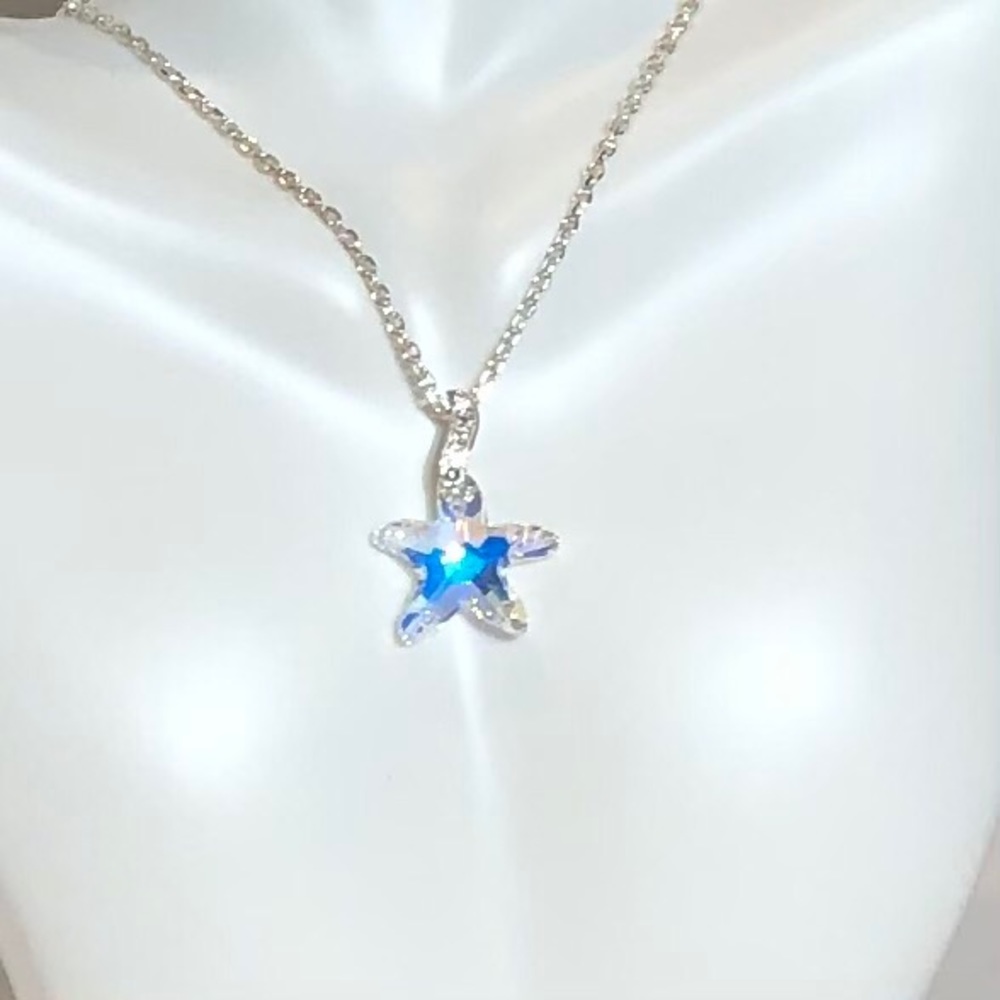 Peruvian 925 Silver Necklace w/Crystal Start Fish - Picture 4 of 8